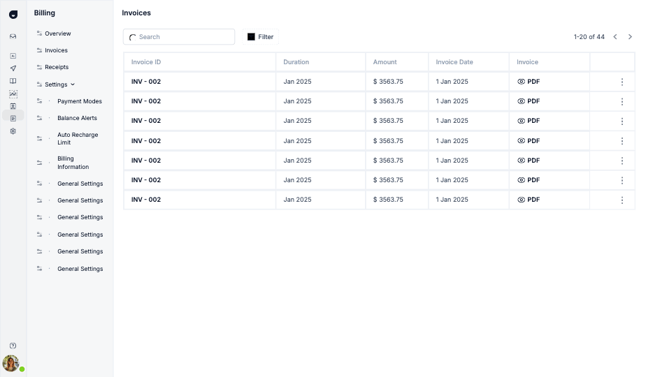 Invoices screen