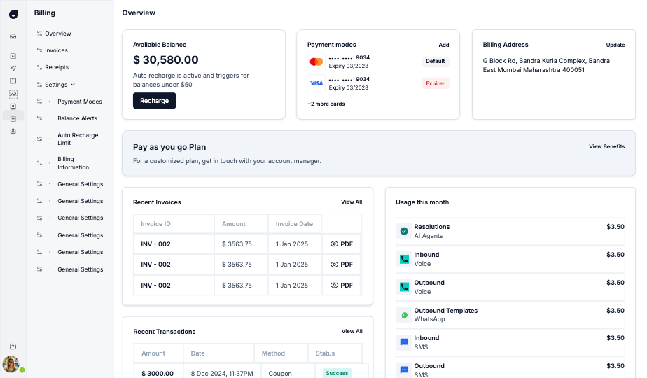 Billing overview screen