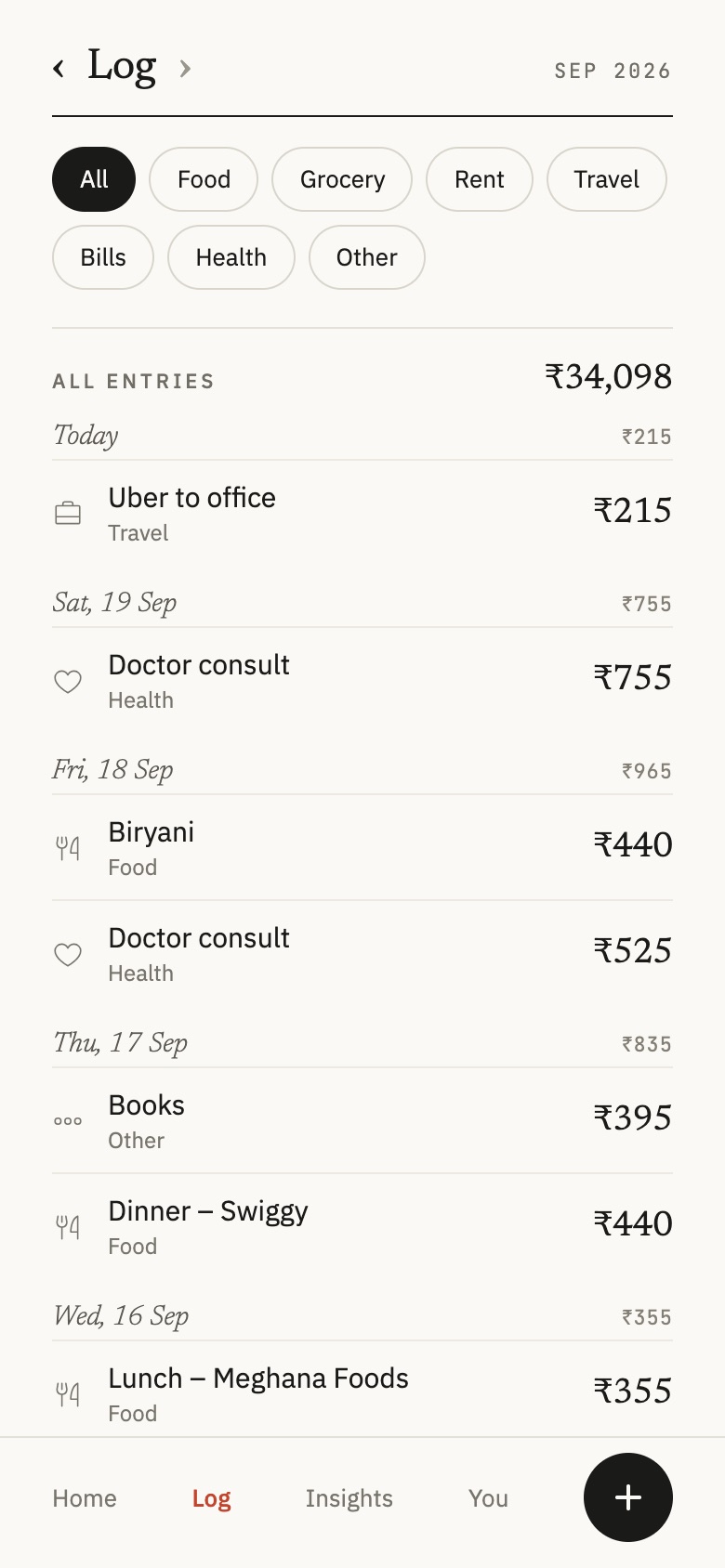 Spent Log: every entry this month